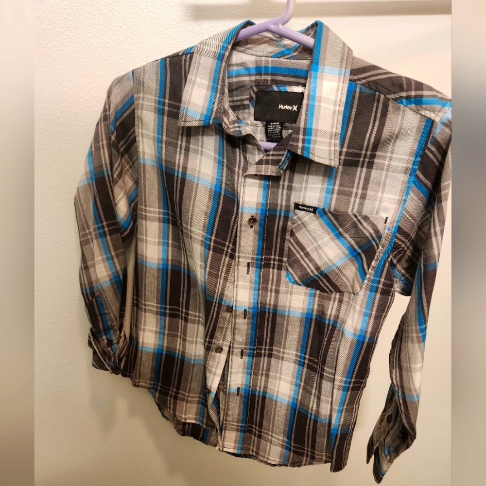 Hurley Blue and Brown Plaid Shirt. Size Sm